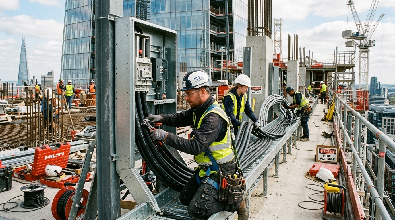 Instalación de infraestructura eléctrica en construcción